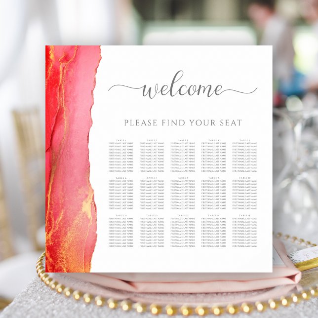 Elegant Coral Pink Wedding Seating Chart (Elegant Coral Pink Wedding Seating Chart)