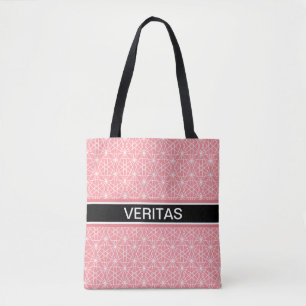 Elegant Coral Pink & White Star Pattern Tote Bag