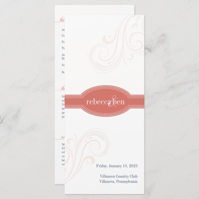 Elegant Coral Program, Caroline Wedding Collection (Front/Back)