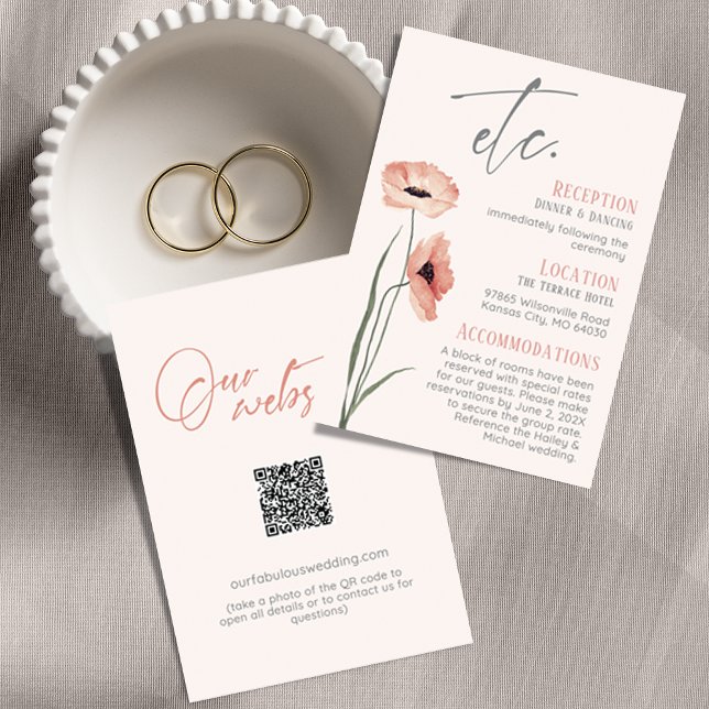 Elegant Coral Reception Accomodations QR Code Enclosure Card (Creator Uploaded)
