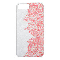 Elegant Coral-Red & White Floral Paisley Lace