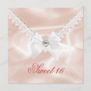 Elegant Coral Satin Look Sweet 16 Birthday Party Invitation