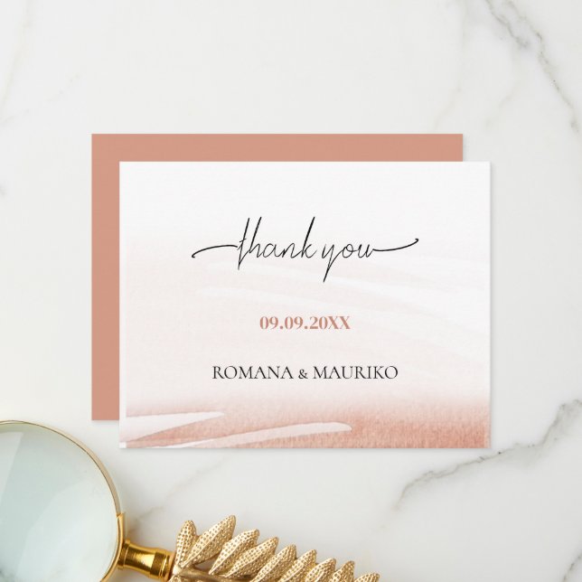 Elegant Coral Terracotta Wedding Thank You Card (Front/Back In Situ)