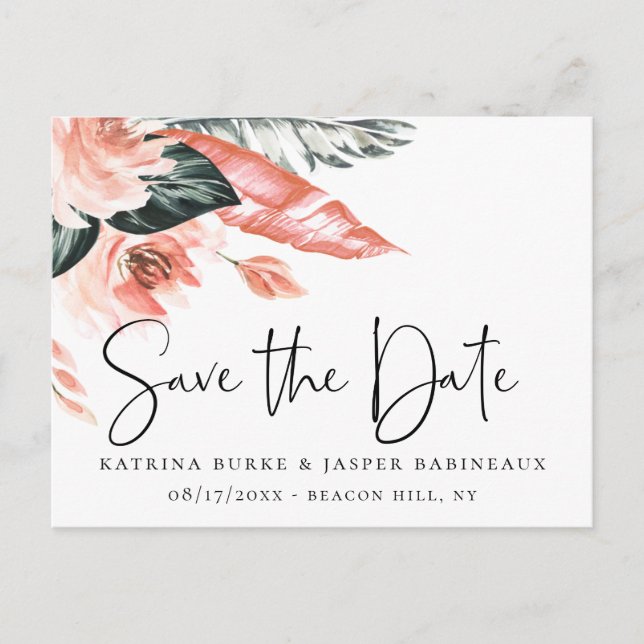 Elegant Coral Tropics Save the Date Announcement Postcard (Front)