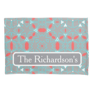 Elegant Coral Turquoise Grey Geometric Pattern Pillowcase