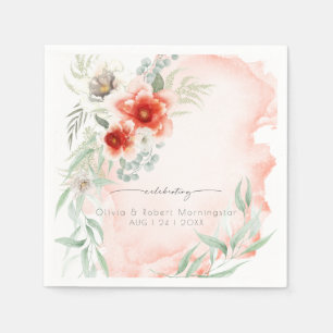 Elegant Coral Watercolor Flowers Napkin