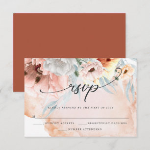 Elegant Coral Watercolor Flowers  RSVP Card