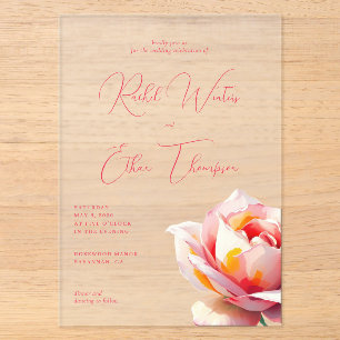 Elegant Coral Watercolor Rose Acrylic Invitations