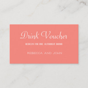 Elegant Coral Wedding Drink Voucher Card