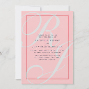 Elegant Coral Wedding Monogram Invitation