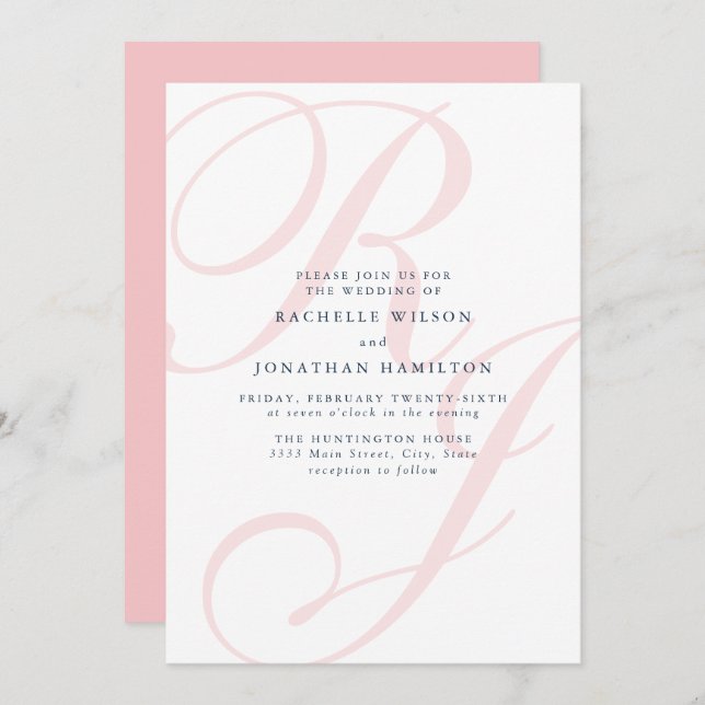 Elegant Coral Wedding Monogram Minimal Invitation (Front/Back)