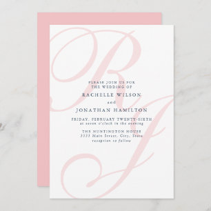 Elegant Coral Wedding Monogram Minimal Invitation