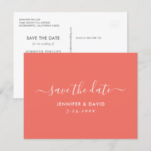 Elegant Coral Wedding Save The Date Announcement Postcard