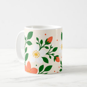 Elegant Coral & White Flowers with Green Foliage Coffee Mug