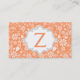 Elegant coral, white, grey floral pattern monogram business card