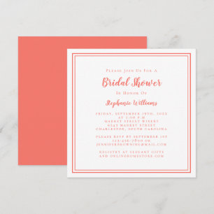 Elegant Coral White Square Bridal Shower  Invitation