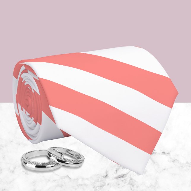 Elegant Coral White Striped Pattern Tie (Creator Uploaded)