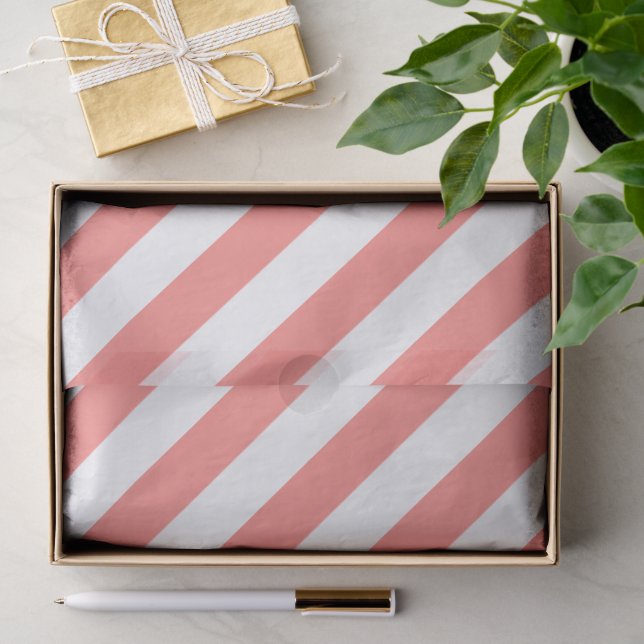 Elegant Coral White Striped Pattern Tissue Paper (Gift)