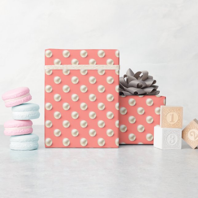 Elegant Coral Wrapping Paper with Pearl Accents (Baby Shower)