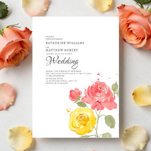 Elegant Coral & Yellow Floral Summer  Invitation