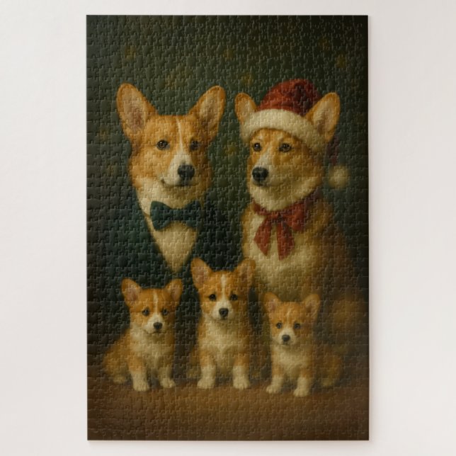 Elegant Corgi Family Christmas Heartwarming  Jigsaw Puzzle (Vertical)