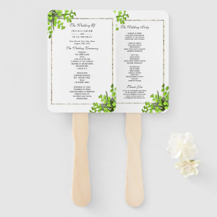 Elegant Corner Fern Decoration Wedding Program Hand Fan