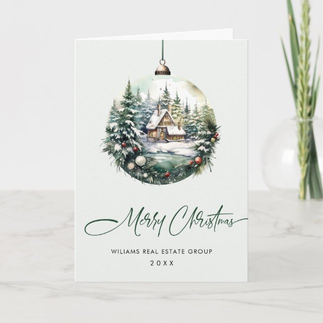 Elegant Corporate Christmas Ornament Greeting Holiday Card (Front)