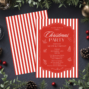 Elegant Corporate Christmas Party Red Stripes Invitation