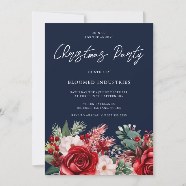 Elegant Corporate Christmas Soirée Navy Blue Invitation (Front)