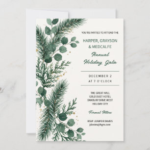 Elegant Corporate Emerald Green Gold Holiday Gala Invitation