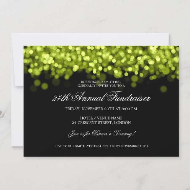 Elegant Corporate Fundraiser Lime Lights Invitation (Front)