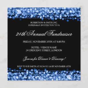 Elegant Corporate Fundraiser Party Sparkles Blue Invitation