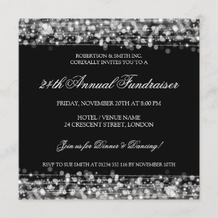 Elegant Corporate Fundraiser Party Sparkles Silver Invitation