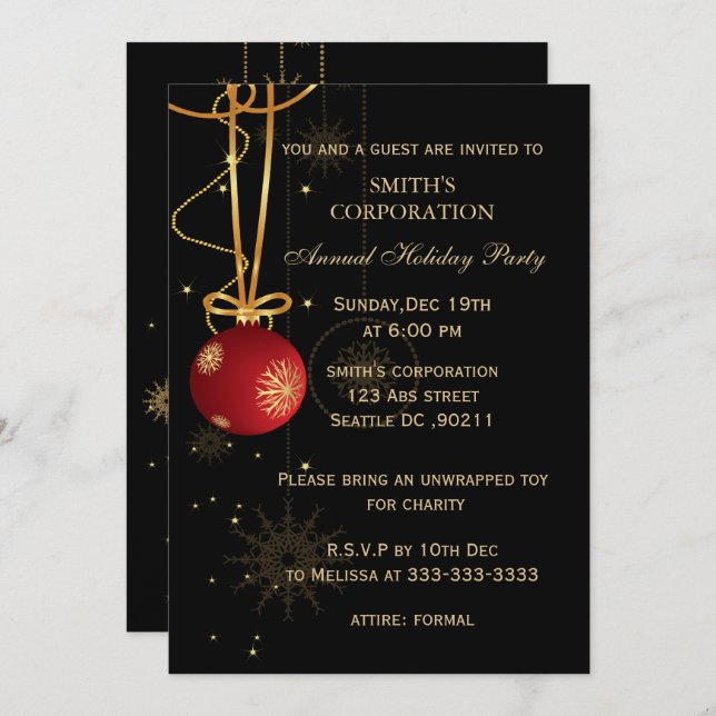 Elegant Corporate Holiday Party Invitations (Front/Back)