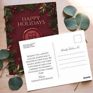 Elegant Corporate Holiday Round Logo Wax Seal Postcard
