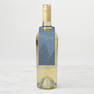 Elegant Corporate Winter Snow Trees Blue Holiday Bottle Tag