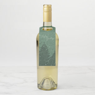 Elegant Corporate Winter Snow Trees Holiday Bottle Tag