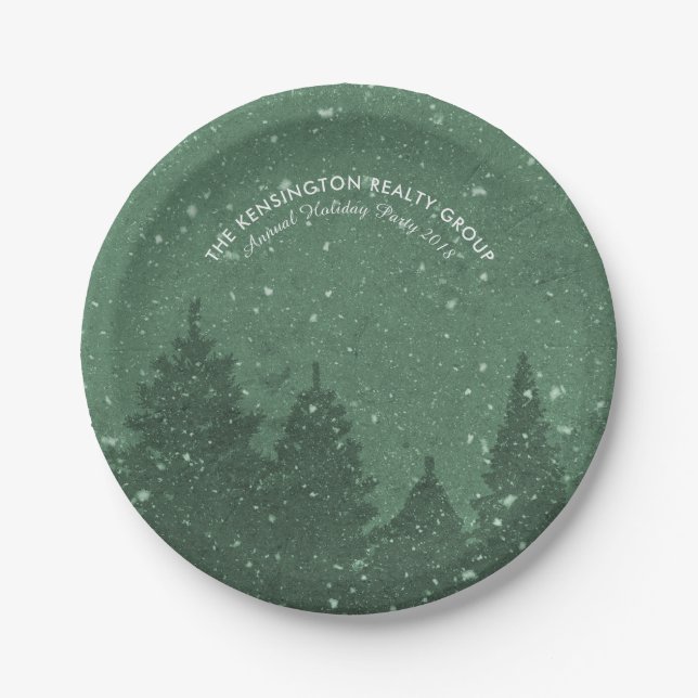 Elegant Corporate Winter Snow Trees Holiday Paper Plate (Front)