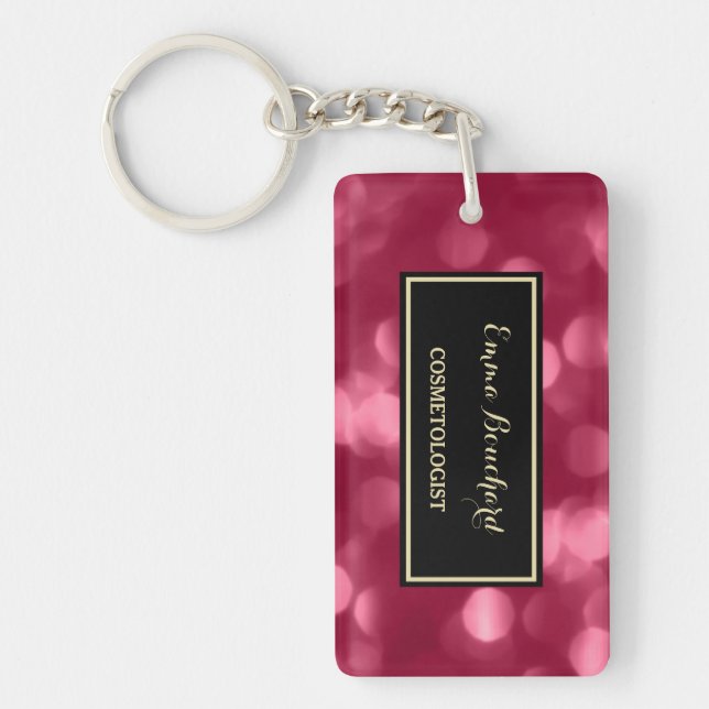 Elegant Cosmetologist Glamourous Pink Luxe Bokeh Key Ring (Front)