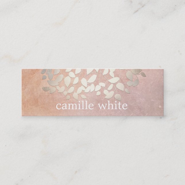 Elegant Cosmetology Faux Gold Foil Leaves Peach Mini Business Card (Front)