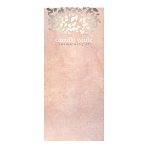 Elegant Cosmetology Faux Gold Foil Leaves Peach Rack Card