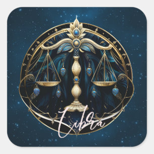 Elegant Cosmic Balance Sun Sign Black Gold Libra Square Sticker