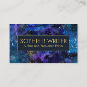 Elegant Cosmic Nebula Navy Gold Authors Writers Business Card