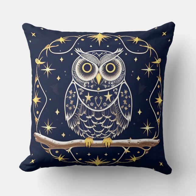 Elegant Cosmic Owl Luxury Artistic Home Decor Cushion (Front)