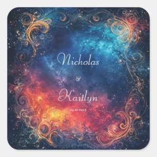 Elegant Cosmic Wedding  Square Sticker
