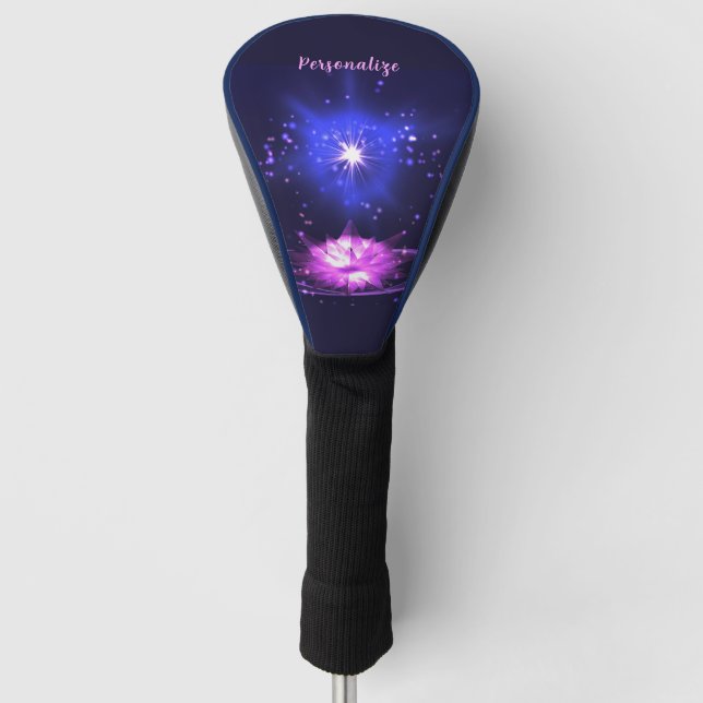 Elegant Cosmic Zen Purple Crystal Lotus Flower Golf Head Cover (Front)