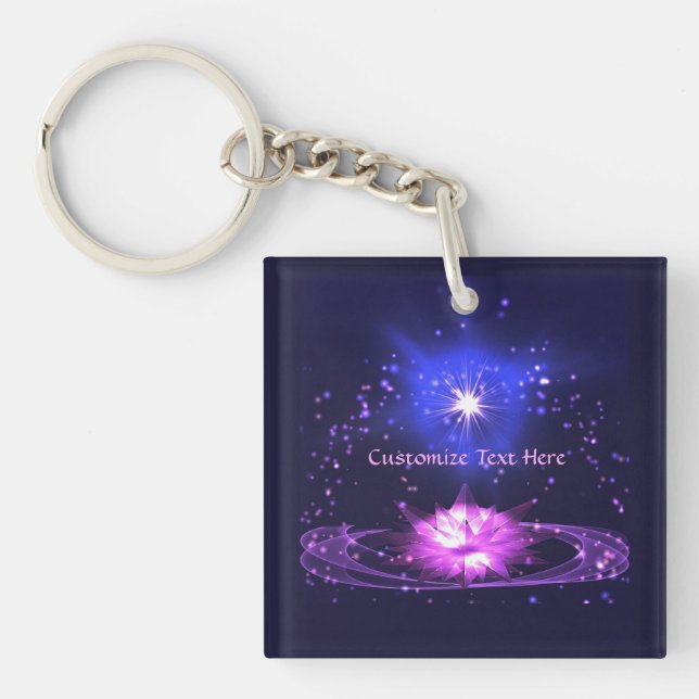 Elegant Cosmic Zen Purple Crystal Lotus Flower Key Ring (Front)