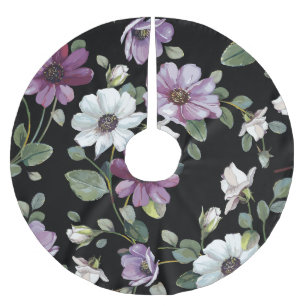 Elegant Cosmos Flowers: Watercolor Seamless. Brushed Polyester Tree Skirt