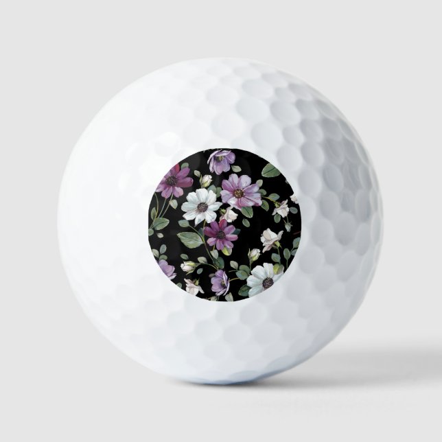 Elegant Cosmos Flowers: Watercolor Seamless. Golf Balls (Front)