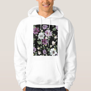 Elegant Cosmos Flowers: Watercolor Seamless. Hoodie